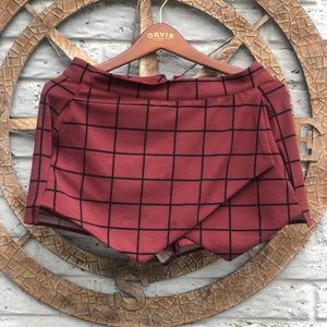 Short red plaid skort